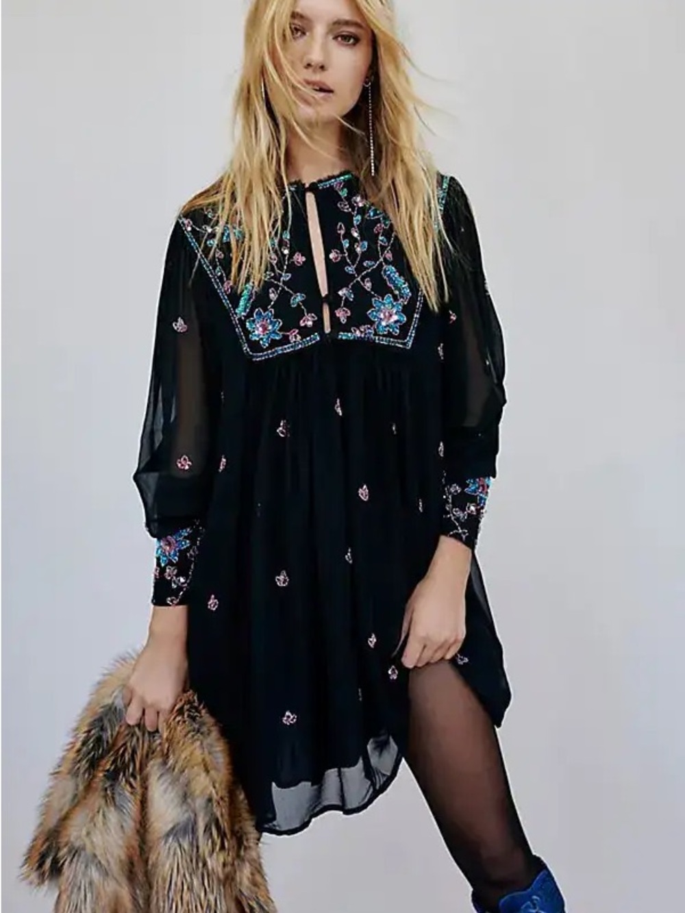 Free People Bali Golden Sun Dress Black Medium Rare